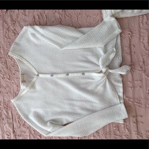 White soft long sleeve, warm very little. Very pretty and pairs nicely